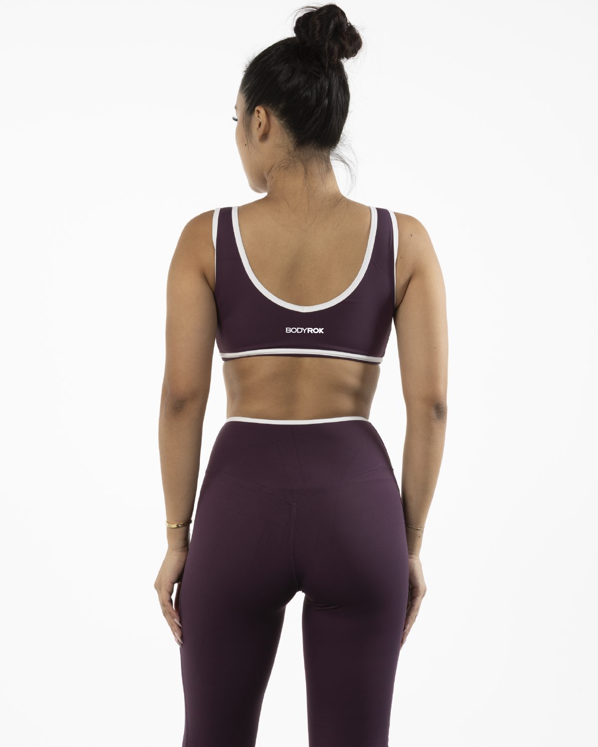 The Piped Bra - Purple - Bodyrok Employee - Center Back - Printed - White