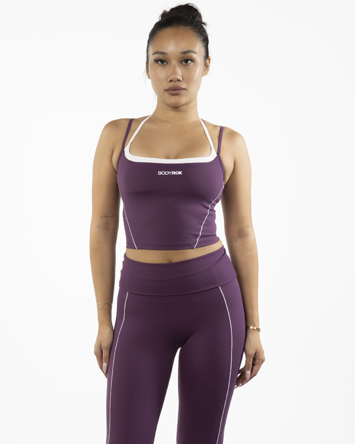 The Piped Tank - Purple - Bodyrok Employee - Center Chest - Printed - White