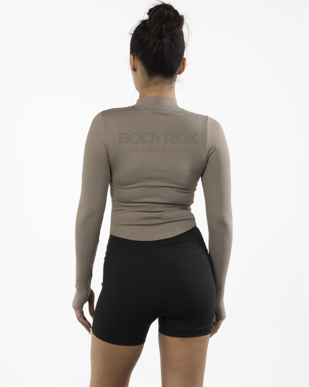 The 3/4 Crop Zip Jacket - Brown - Bodyrok Employee - Left Chest & Back Stacked - Printed - Tone on Tone