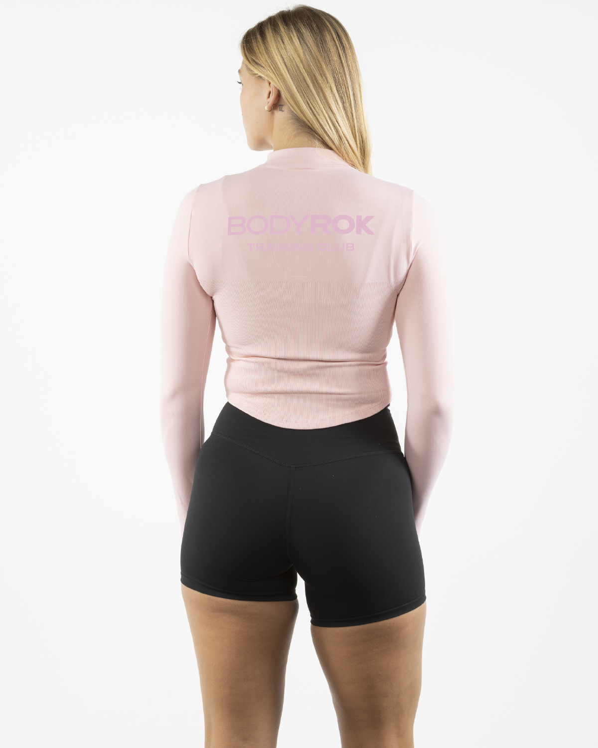 The 3/4 Crop Zip Jacket - Pink - Bodyrok Employee - Left Chest & Back Stacked - Printed - Tone on Tone