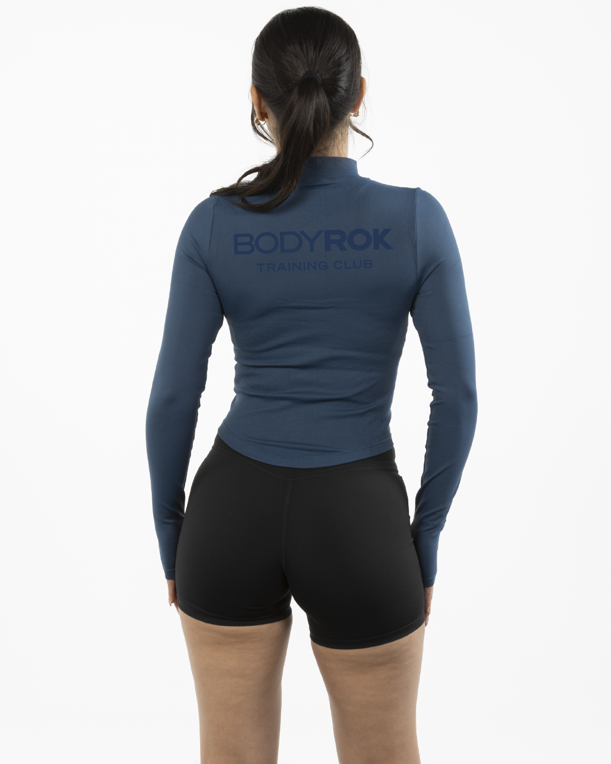 The 3/4 Crop Zip Jacket - Blue - Bodyrok Employee - Left Chest & Back Stacked - Printed - Tone on Tone