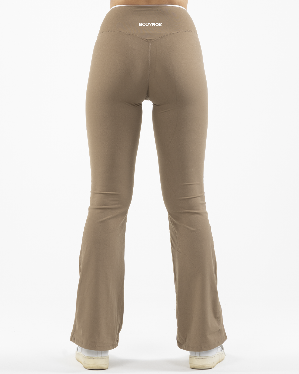 The Crossover Flare Legging - Brown - Bodyrok Employee - Back Waistline - Printed - White