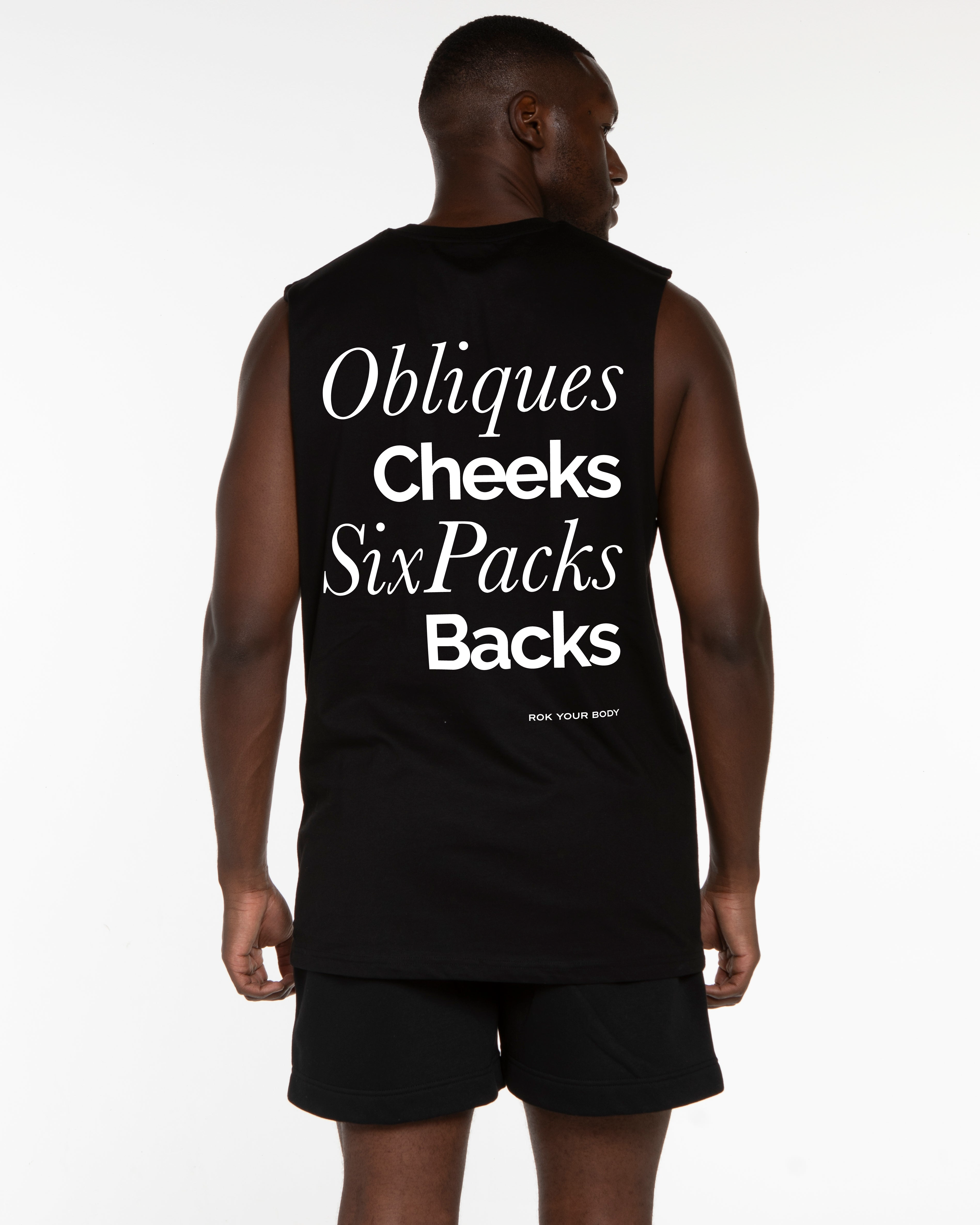 The Mens Classic Tank - Black - Summer 2026 - Center Chest & Back Stacked - Printed - White