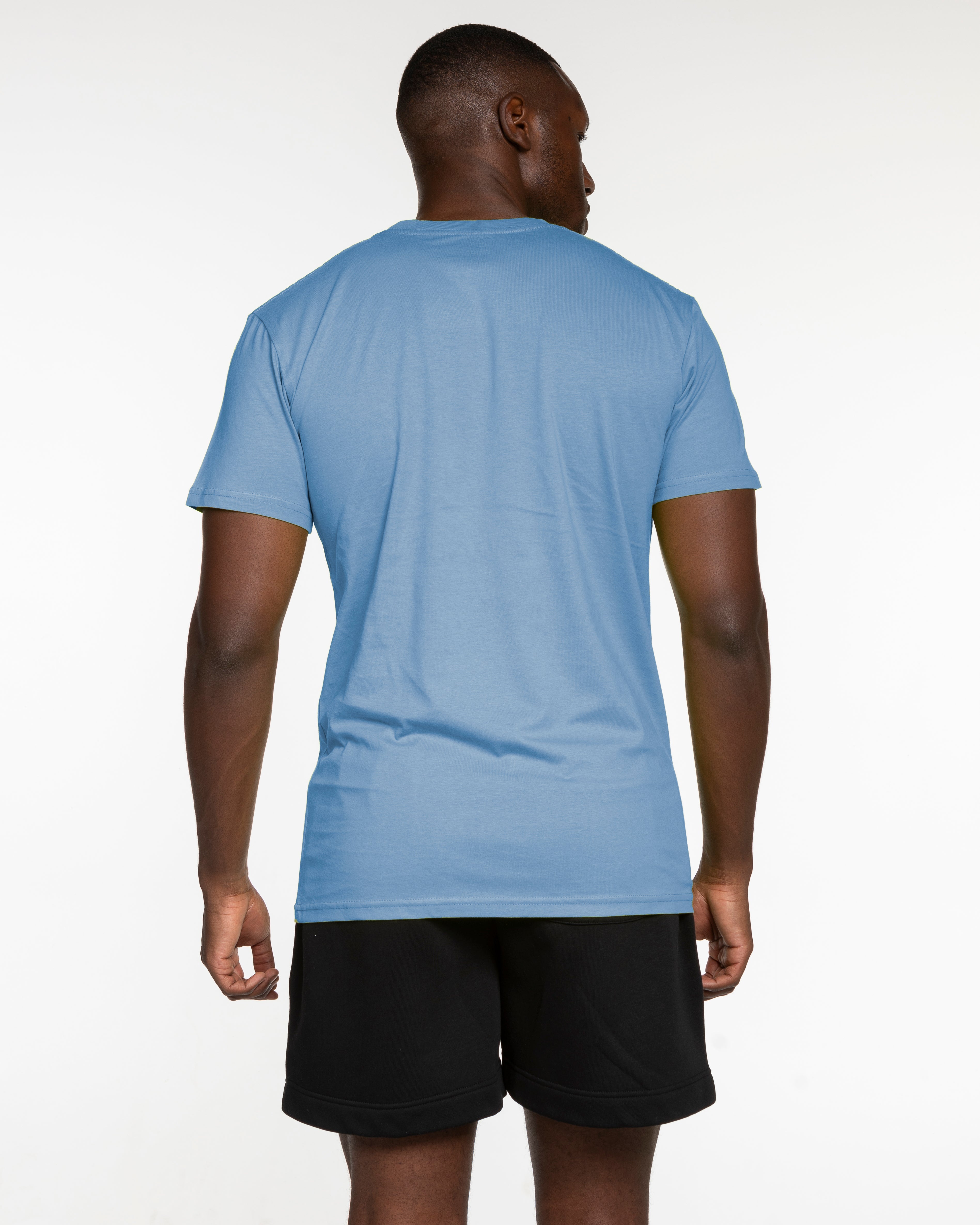 The Mens Tee - Carolina Blue - Reiner Pump Systems - Left Chest & Back Stacked - Printed - Navy