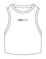 The Ribbed Crop Tank - White - Daily Lagree - Center Chest - Embroidered - Navy