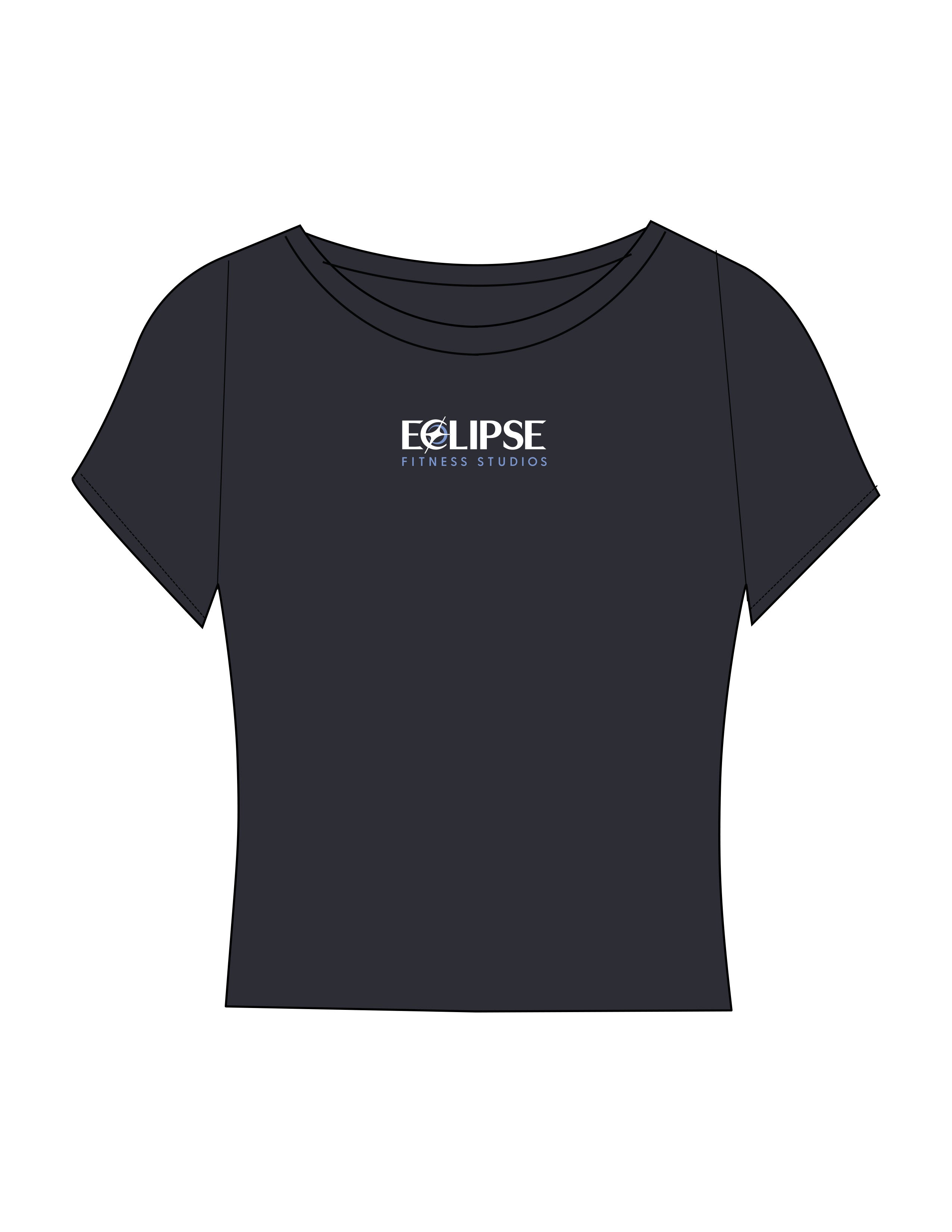 The Sporty Crop Short Sleeve - Grey - Eclipse Fitness Studios - Center Chest Stacked - Printed - Full Color