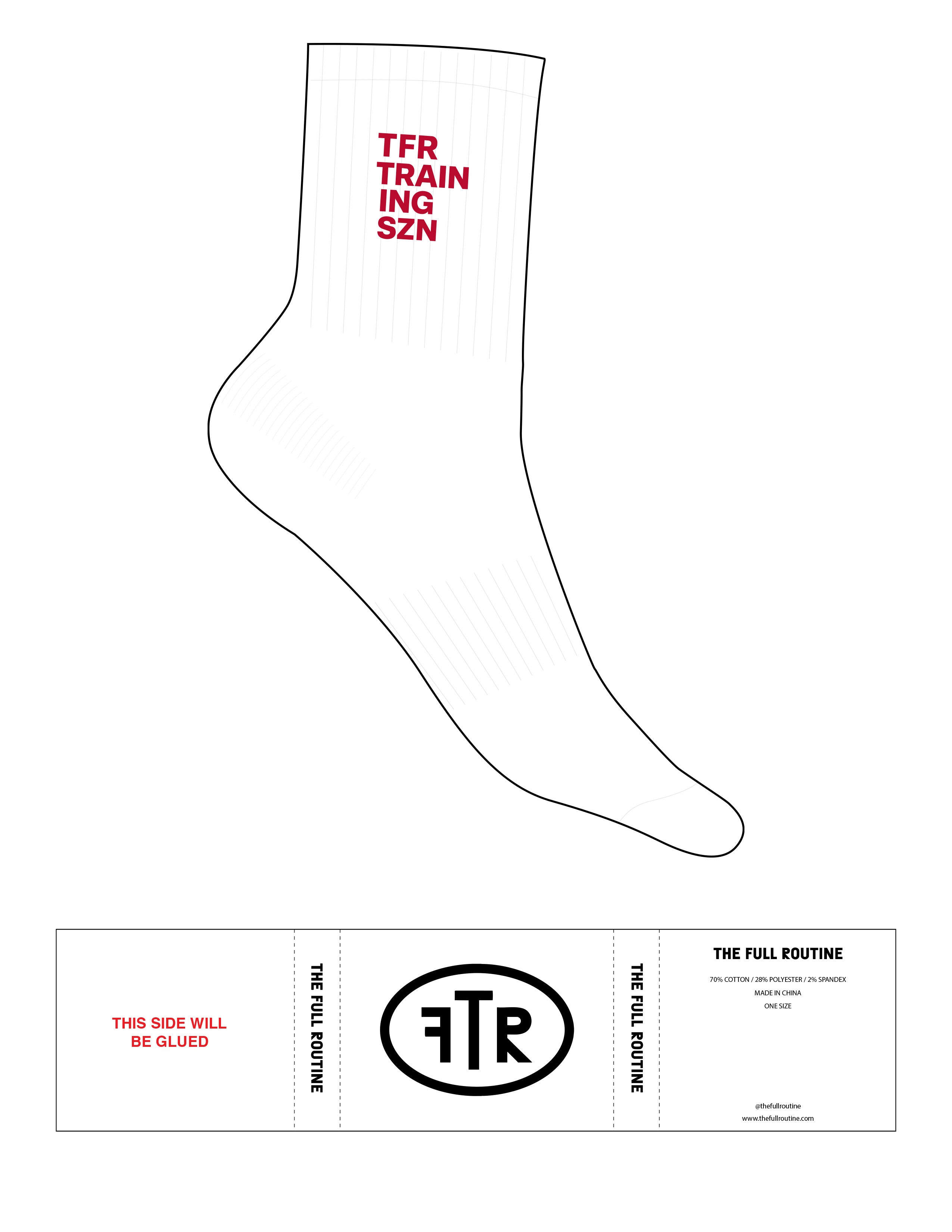 The 3/4 Crew Sock - White - The Full Routine - Top Logo Stacked - Embroidered - Red