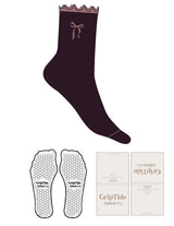 The 3/4 Crew Sock - Plum - GripTide - 1 Stripe & Ruffle - Top Logo Ribbon - Embroidered - Mauve Cloud - Hexagon Grip - Mauve Cloud
