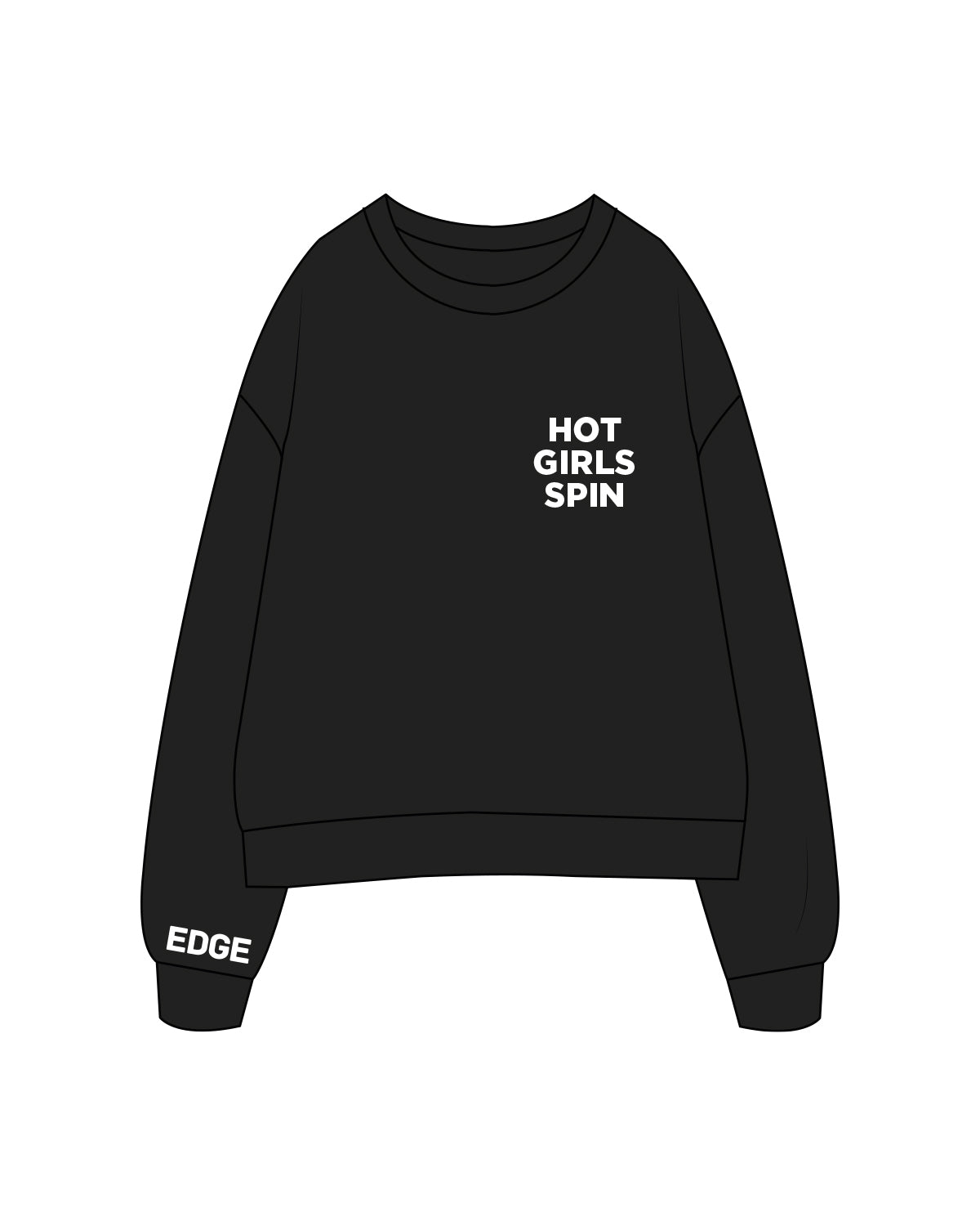 The Womens Crewneck - Black - Edge Cycle - Hot Girls Spin Left Chest & Edge Sleeve - Black / White