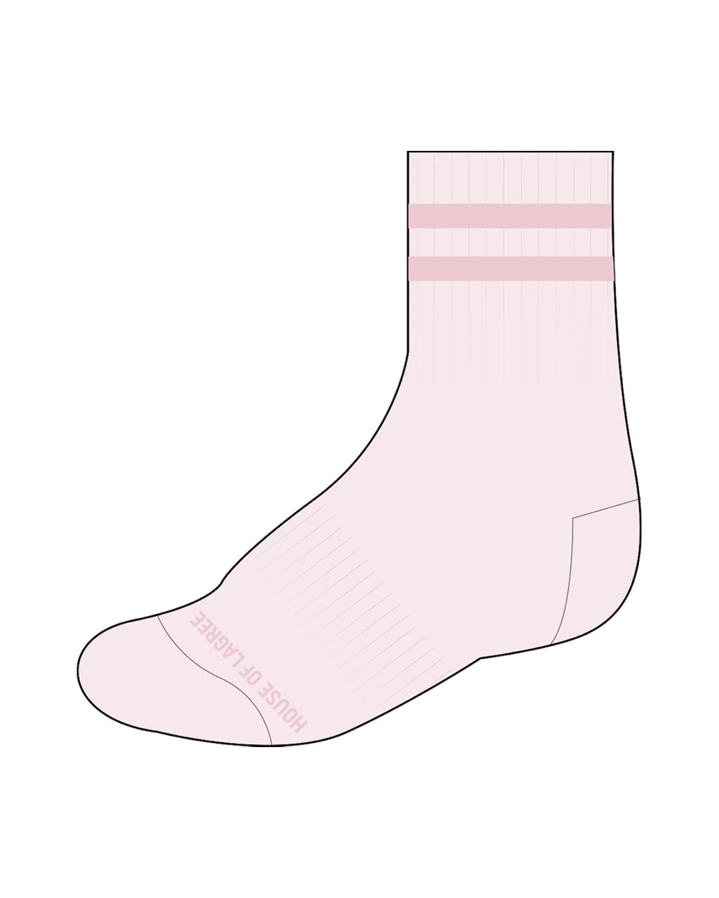 The 3/4 Crew Sock - Light Pink - L119 - House of Lagree - 2 Lines & Bottom Text - Darker Pink Logos - L285 - Circle Shape Grip - Transparent