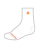 The 3/4 Crew Sock - White - House of Lagree - Flame & Bottom Text - Embroidered Flame Logos - Circle Shape Grip - Match to PPPB Orange