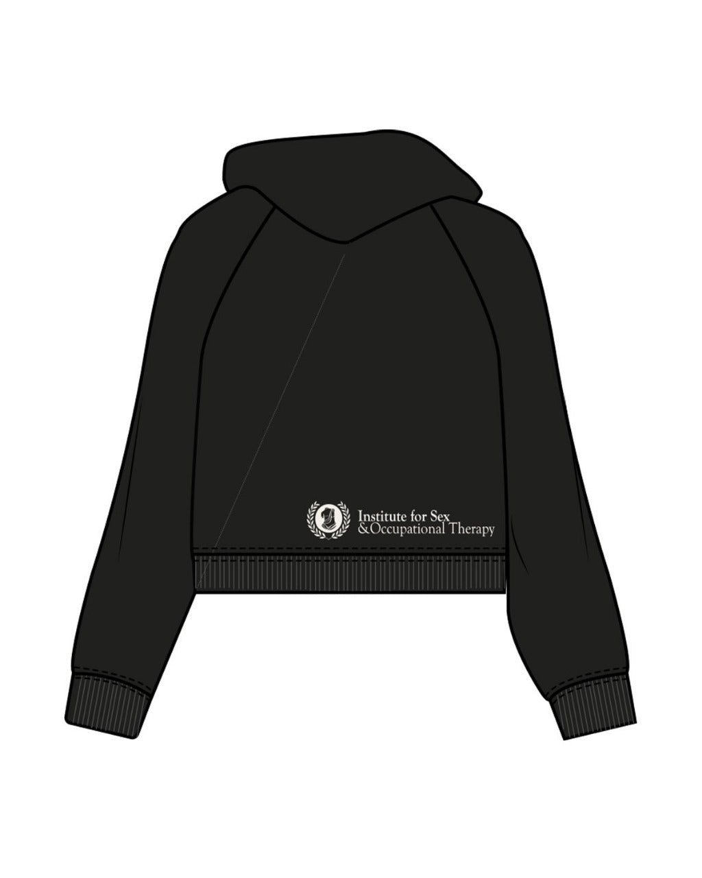 The Womens Crop Hoodie - Black - Institute 4 Sex & Occupational - Full Front Center & Bottom Left Corner - Cream (F4F1E9)