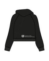 The Womens Crop Hoodie - Black - Institute 4 Sex & Occupational - Full Front Center & Bottom Left Corner - Cream (F4F1E9)