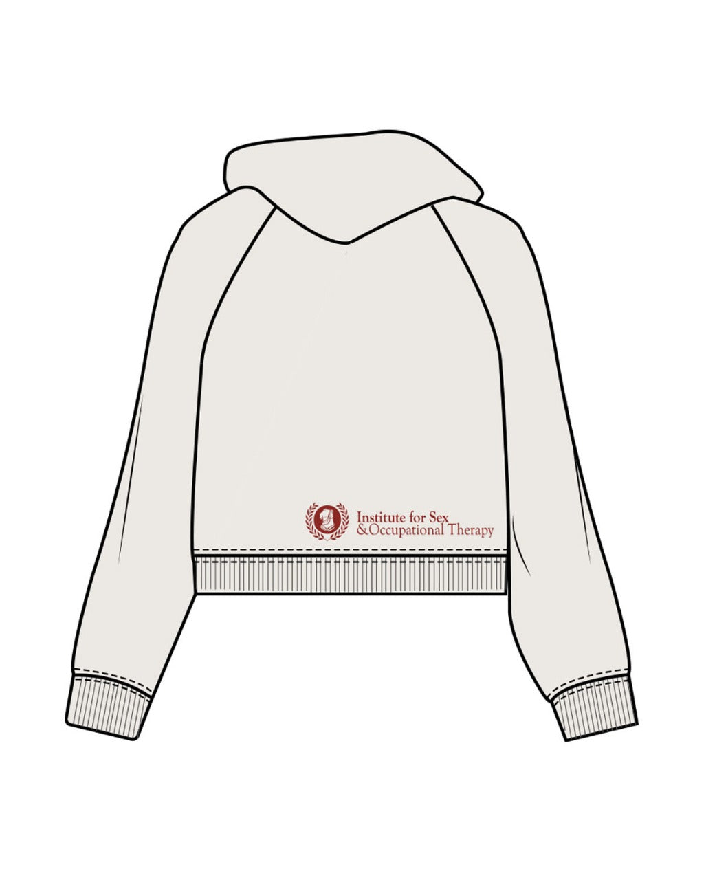 The Womens Crop Hoodie - Bone - Institute 4 Sex & Occupational - Full Front Center & Bottom Left Corner - Red (8B2824)