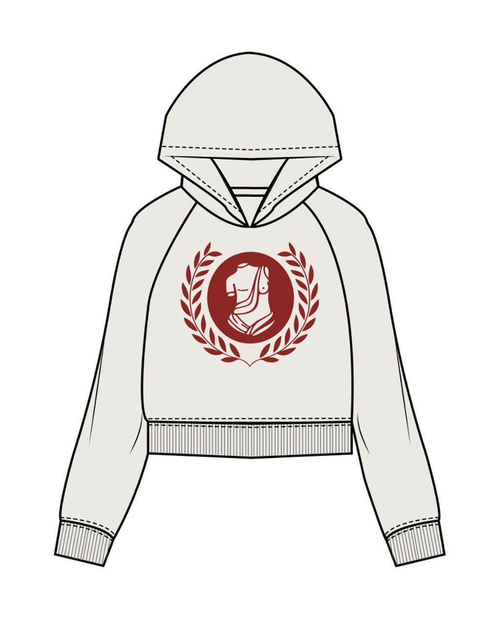 The Womens Crop Hoodie - Bone - Institute 4 Sex & Occupational - Full Front Center & Bottom Left Corner - Red (8B2824)