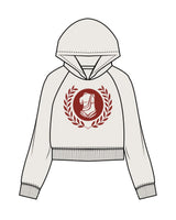 The Womens Crop Hoodie - Bone - Institute 4 Sex & Occupational - Full Front Center & Bottom Left Corner - Red (8B2824)