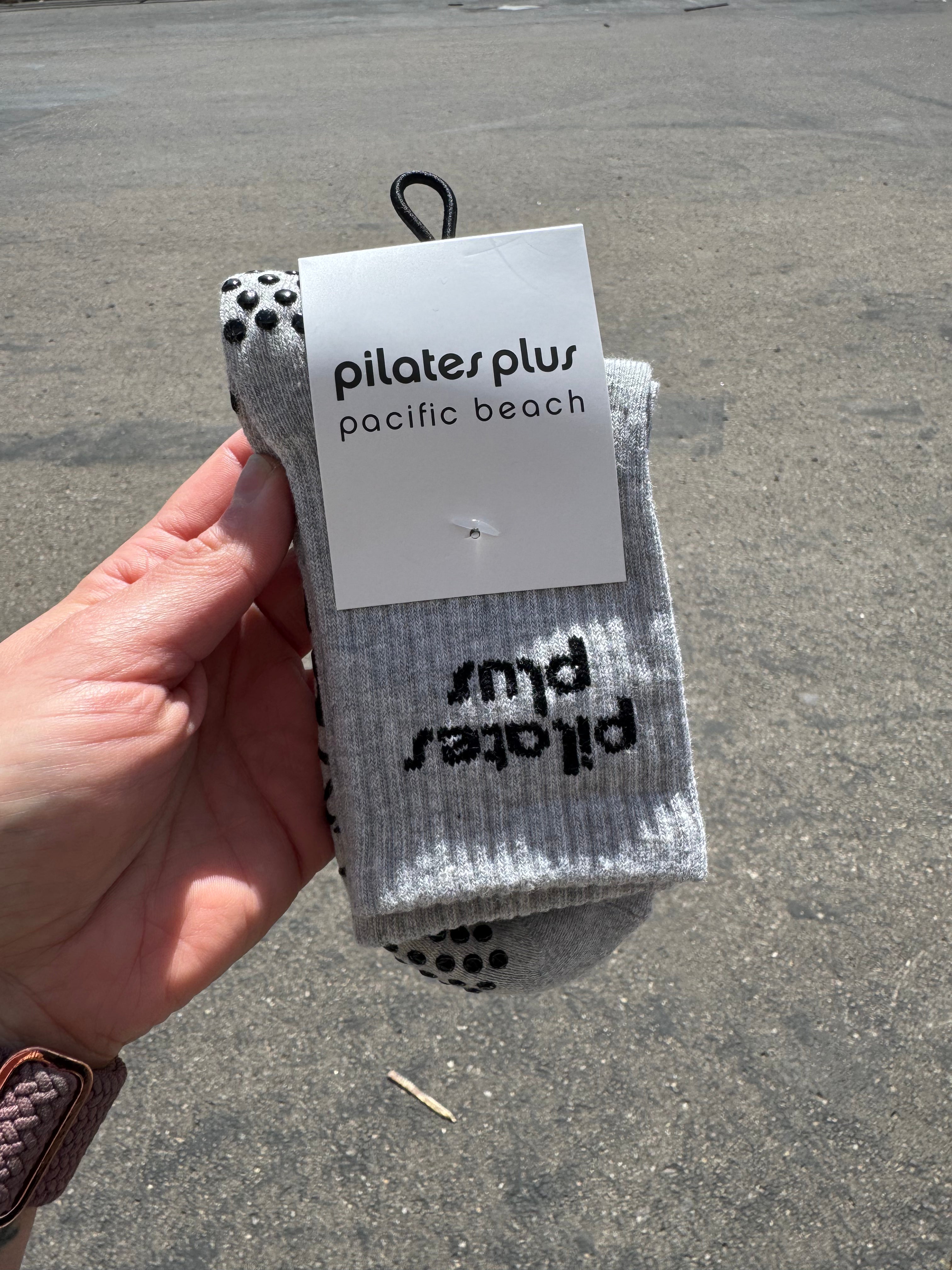 The 3/4 Crew Sock - Heather - Pilates Plus PB - Front & Top Stacked - Circle Grip - Black