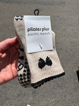 The 3/4 Crew Sock - Off White - Pilates Plus PB - Front & Top "'RIBBON" - Heart Grip - Black