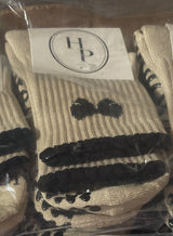 The 3/4 Crew Sock - Off White - Honor - Front & Top "'RIBBON" - Heart Grip - Black