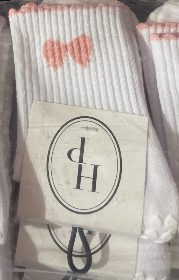 The 3/4 Crew Sock - Black - Honor - Front & Top "RIBBON" - Heart Grip - Pink
