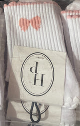 The 3/4 Crew Sock - Black - Honor - Front & Top "RIBBON" - Heart Grip - Pink