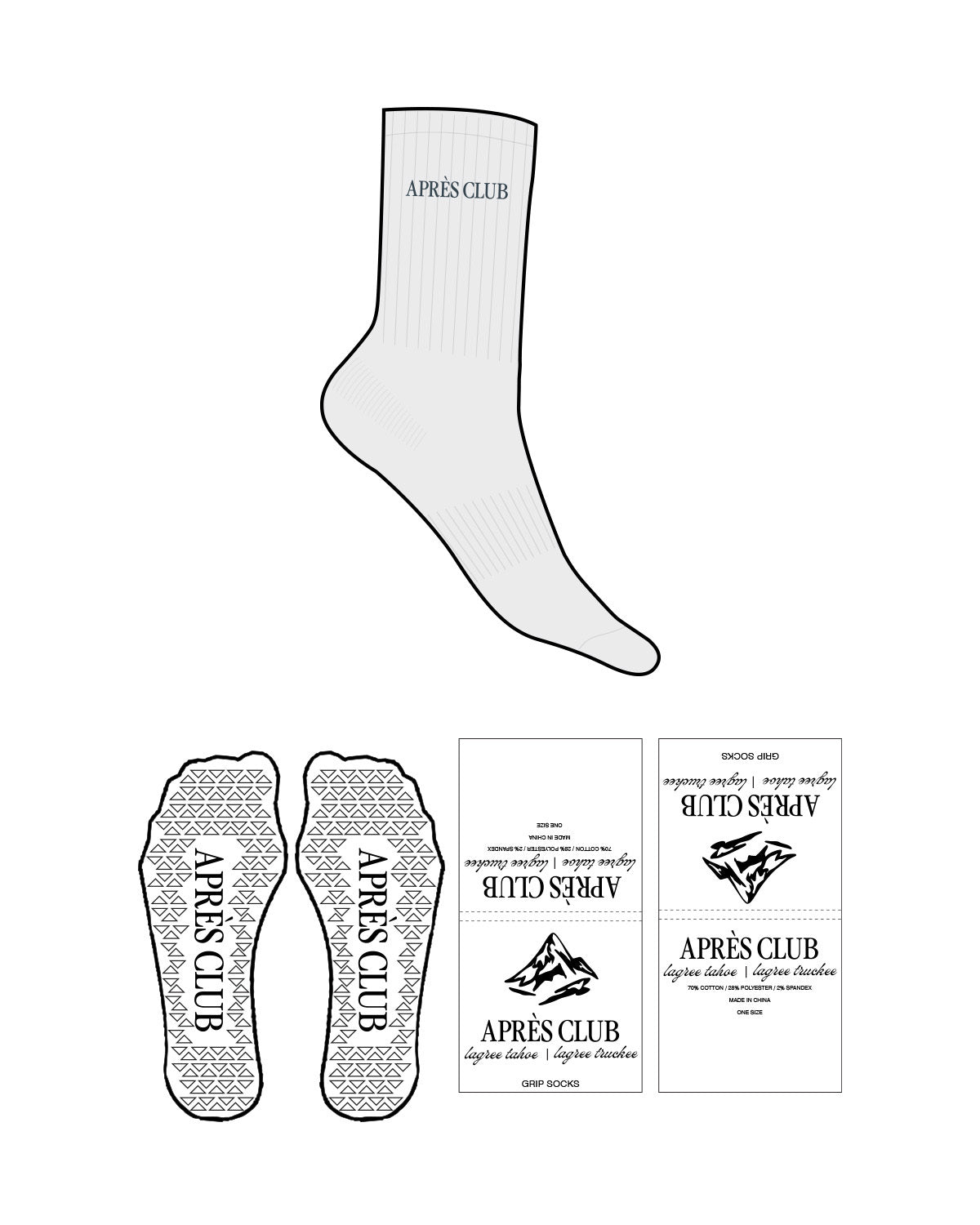 The Crew Sock - Heather - Lagree Tahoe - Top Logo - Embroidered - Blue - Triangle Shape Grip - Transparent