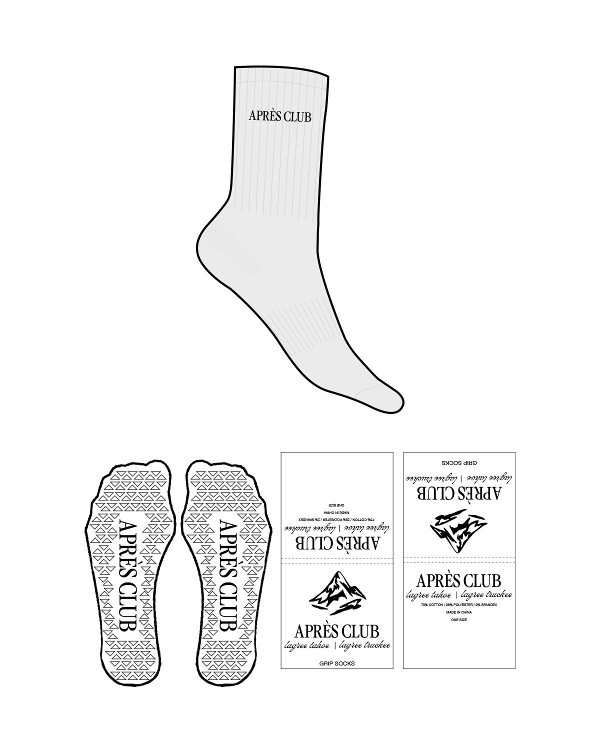 The Crew Sock - Heather - Lagree Tahoe - Top Logo - Embroidered - Black - Triangle Shape Grip - Black