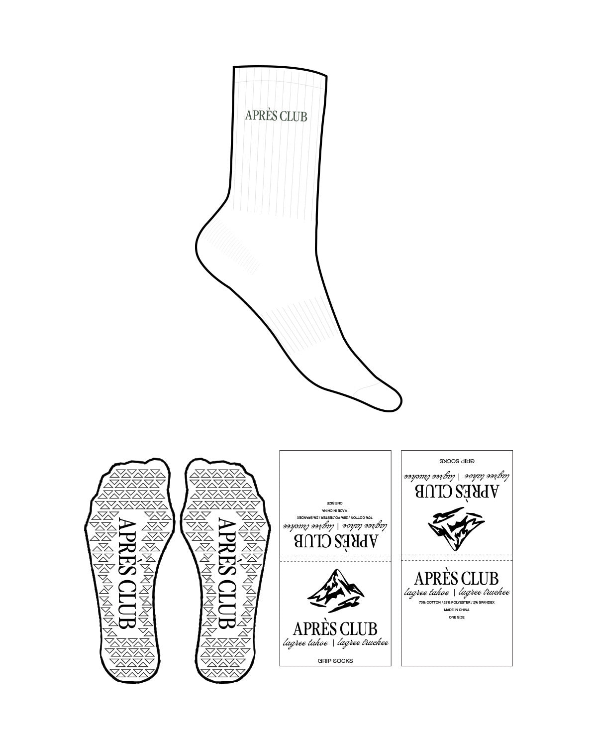 The Crew Sock - White - Lagree Tahoe - Top Logo - Embroidered - Green - Triangle Shape Grip - Transparent