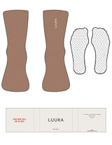 The 3/4 Crew Sock - Pecan - LUURA HOTELS - Back Top Logo - Printed - Cloud Dancer - Plain Circle Grip - Transparent