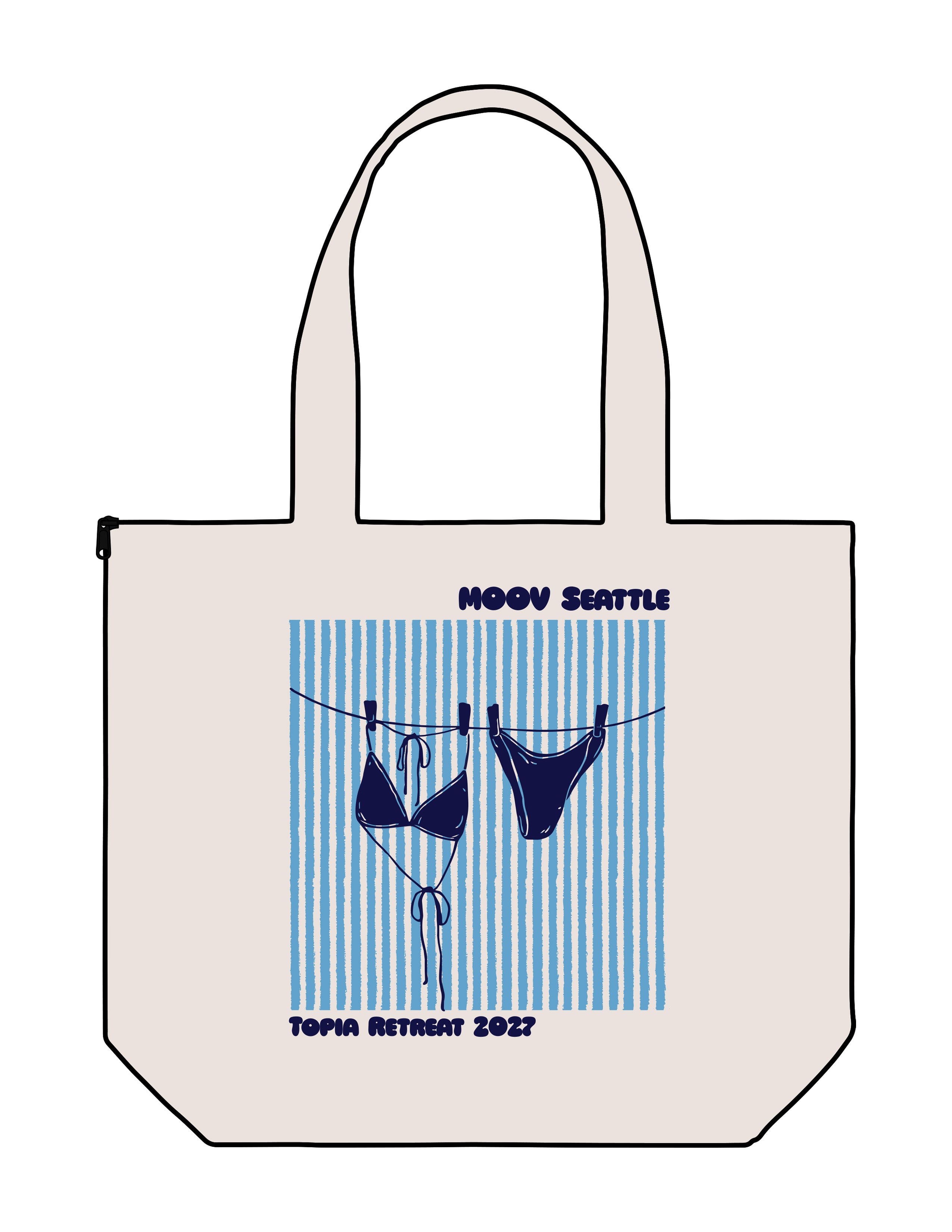 The Zipper Tote Bag - Natural - Moov Seattle - Center Body Stacked - Printed - Full Color