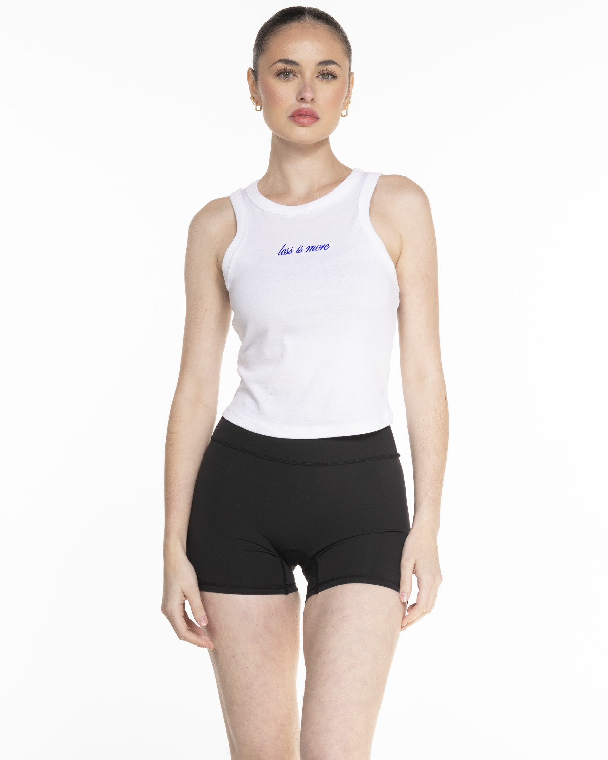 The Micro Rib Racer Crop - White - Miss Lymph - Center Chest - Printed - Royal Blue