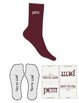 The Crew Sock - Oxblood - Petit Pilates - Top Logo - Embroidered - Bright White - Heart Grip - Transparent