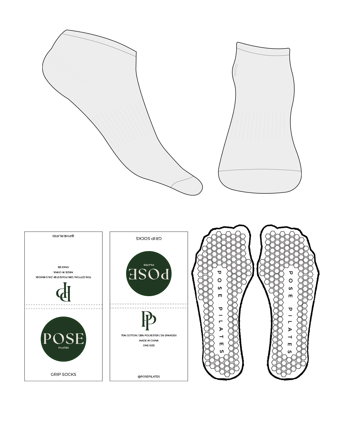 The Ankle Sock - Pose Pilates - Heather - Green Grip