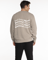 The Midweight Unisex Crewneck - Washed Cement - Real Good Pilates - Left Chest - Back Wavy Stacked - Printed - White