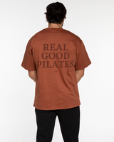 The Mens Heavyweight Tee - Cinnamon - Real Good Pilates - Left Chest "RGP" & Center Back Stacked - Printed - Tone on Tone