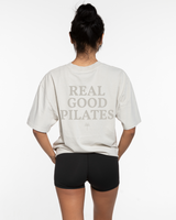 The Mens Heavyweight Tee - Washed Bone - Real Good Pilates - Left Chest "RGP" & Center Back Stacked - Printed - Tone on Tone