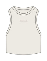 The Ribbed Crop Tank - Bone - THE RE:FORM LAB - Center Chest - Embroidered - Tone on Tone