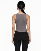 The Ribbed Crop Tank - Washed Gray - SWS - Center Chest - Embroidered - Off White