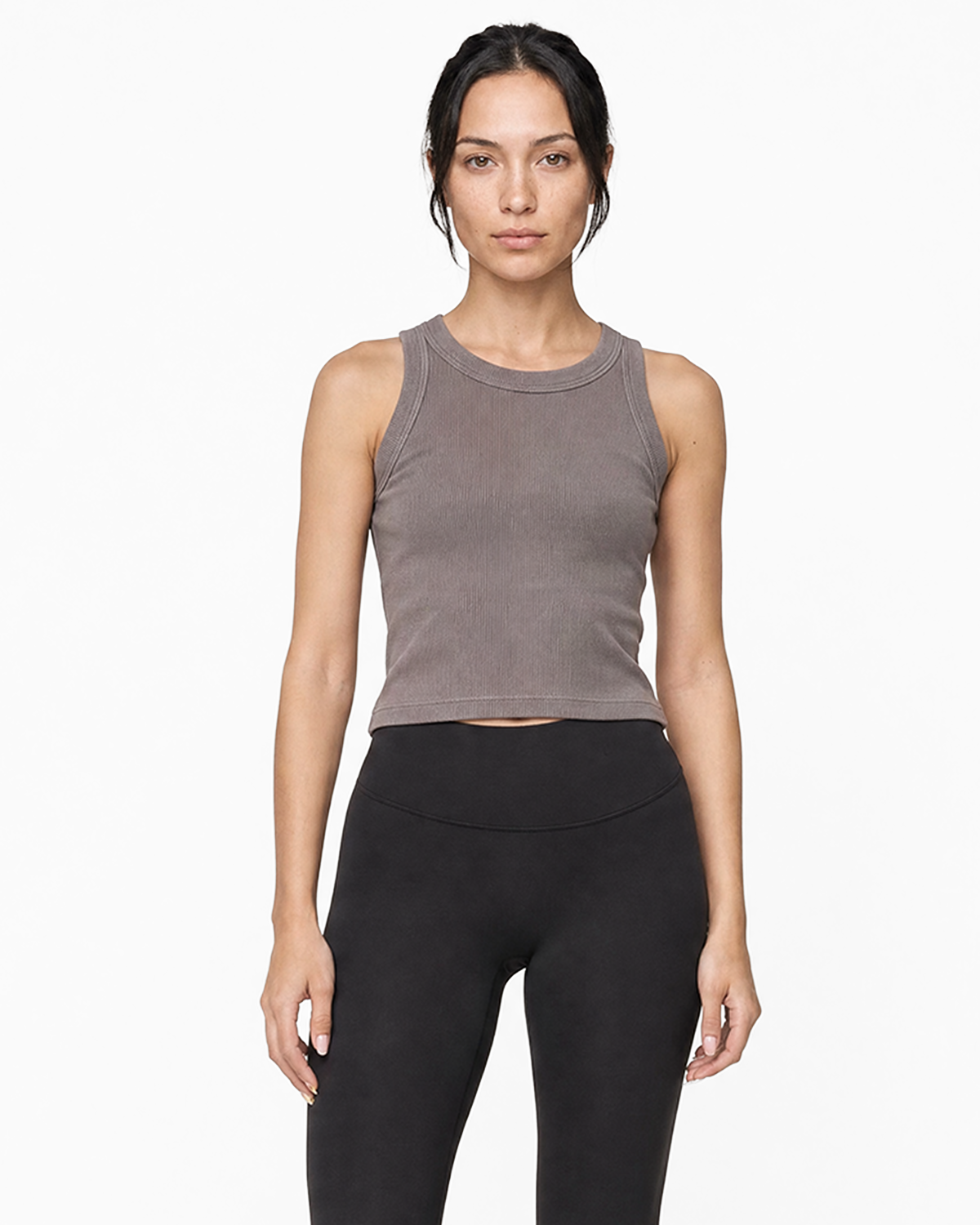 The Ribbed Crop Tank - Washed Gray - SWS - Center Chest - Embroidered - Off White