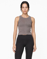The Ribbed Crop Tank - Washed Gray - SWS - Center Chest - Embroidered - Off White
