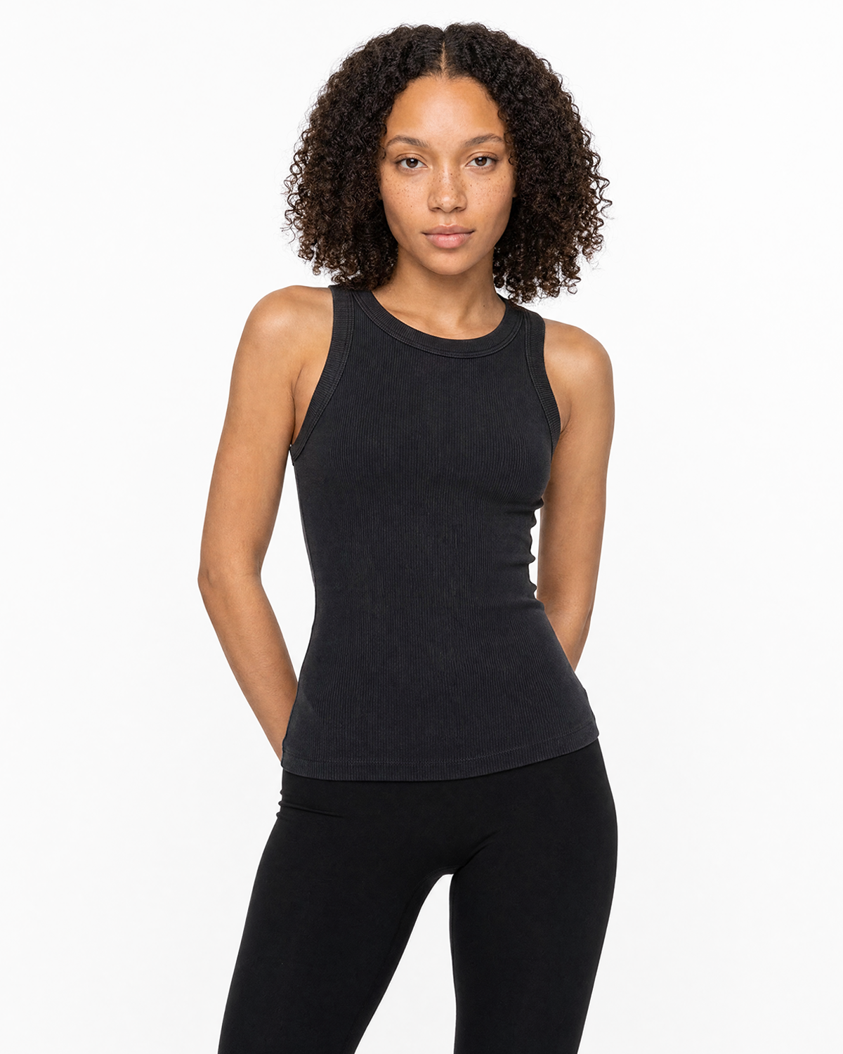 The Ribbed Crop Tank - Washed Black - RPCS - Center Chest - Embroidered - Tone on Tone