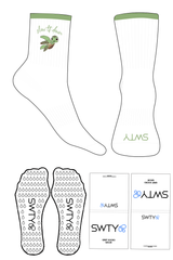 The 3/4 Crew Sock - White - SWTY - Green Printed Stripe - Top Logo Embroidered Full Color - Toe Logo Printed  Green - Drip Grip - Transparent
