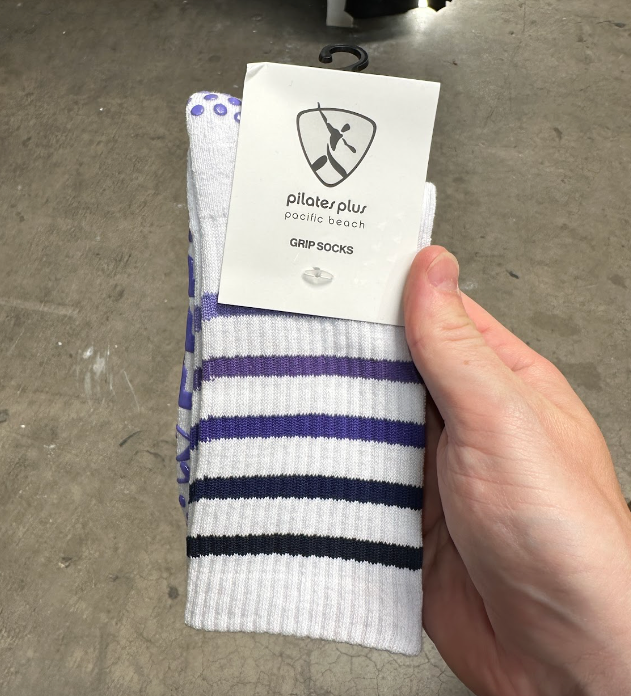 Purple Stripe Crew with Purple Grip - Pilates Plus PB