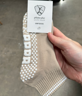 Tan Half Crew with White Grip - Pilates Plus PB
