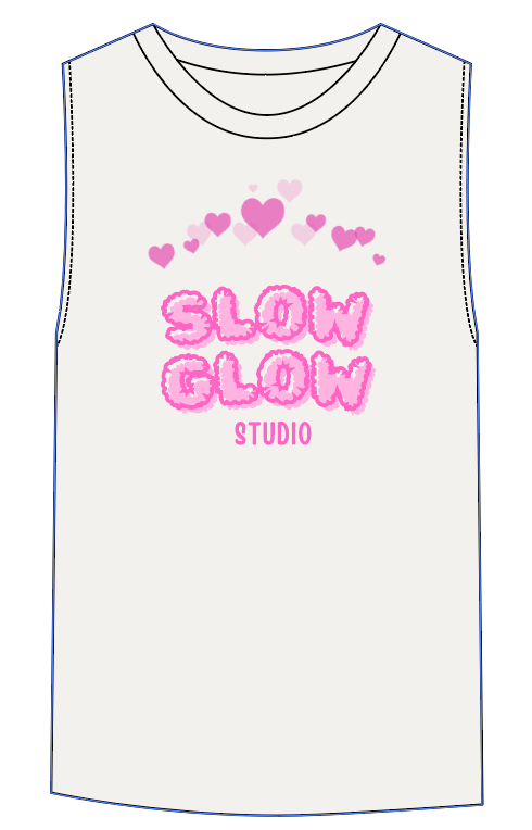 The Womens Heavyweight Tank - Washed Bone - SLOW GLOW STUDIO - Center Chest Stacked - Printed - Full Color