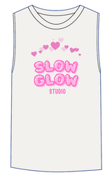 The Womens Heavyweight Tank - Washed Bone - SLOW GLOW STUDIO - Center Chest Stacked - Printed - Full Color