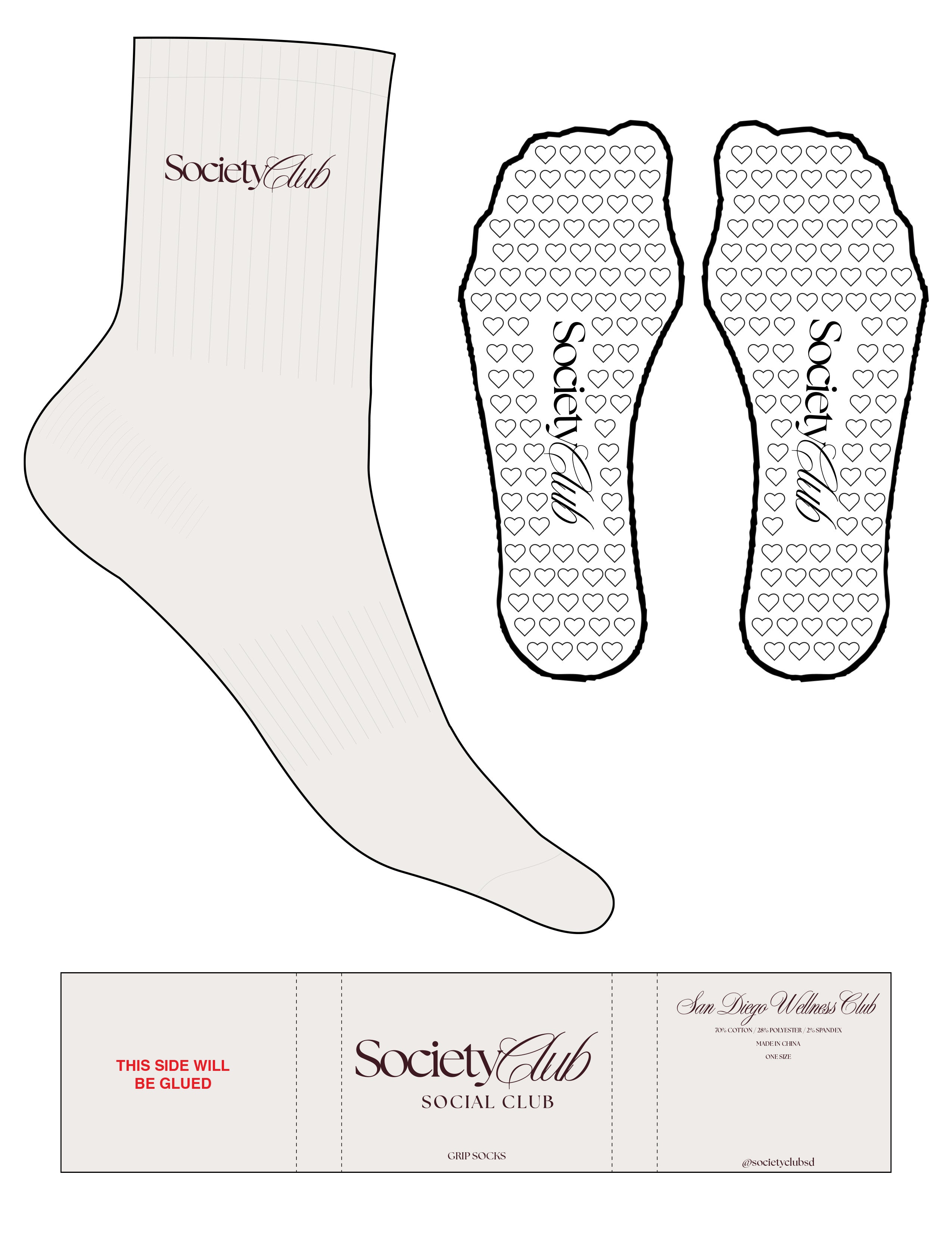 The 3/4 Crew Sock - Cloud Dancer - Society Club Social Club - Top Logo - EMB - Burgundy - Heart Grip - Burgundy