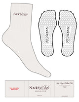 The 3/4 Crew Sock - Cloud Dancer - Society Club Social Club - Top Logo - EMB - Burgundy - Heart Grip - Burgundy