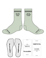 The Crew Grip Sock - Light Green - The Wave Pilates - 2 Lines - Center Stacked & Bottom Text - Black - Heart Shape - Black Grip