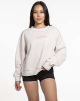 The Womens Crewneck - Bone - TheDailyPilates - Center Chest - Embroidered - Tone on Tone